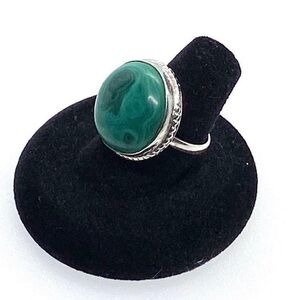 Malachite Sterling Silver Ring Natural Green Stone Size 8 1/2
